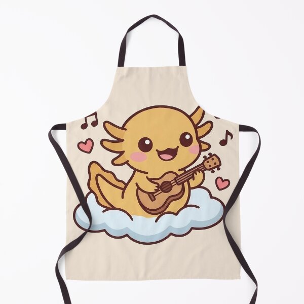 Item preview, Cute Kawaii Axolotl Playing Guitar on Cloud – Sweet Yellow Chibi Amphibian with Ukulele and Music Notes Illustration designed and sold by UniGift.