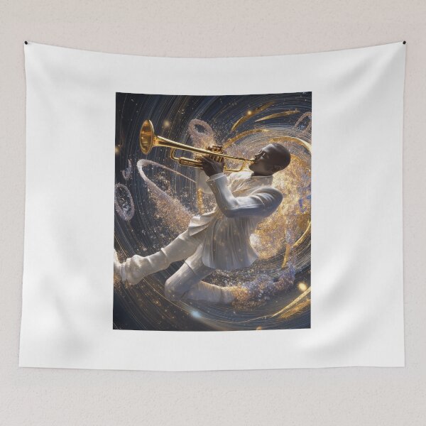 Item preview, Cosmic Jazz Consciousness Trumpet — Bold Gold Soul Music Art Print designed and sold by CosmicRockArt.