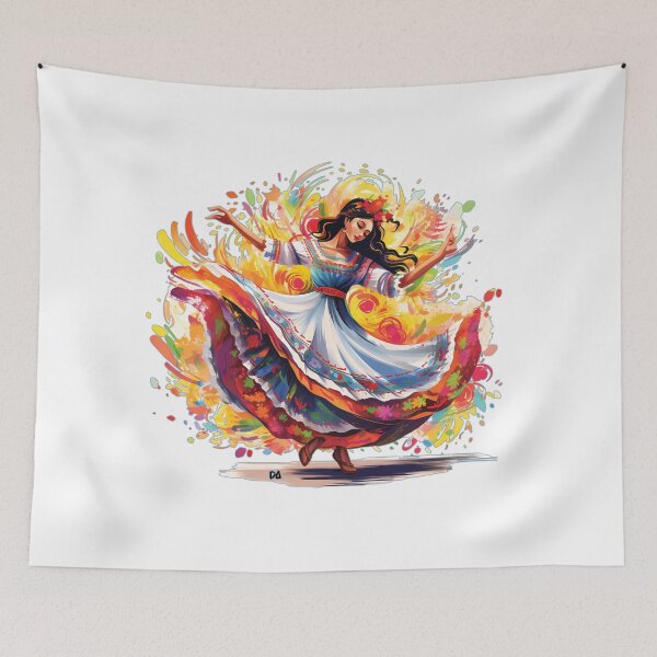 Item preview, Mexican Folkloric Dancer Art Print Colorful Ballet Folklorico Viva Mexico Poster designed and sold by DesignArtist.ia.