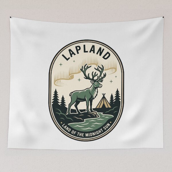 Item preview, Vintage Lapland Reindeer Aurora Borealis Nature Badge designed and sold by k3rstman1.