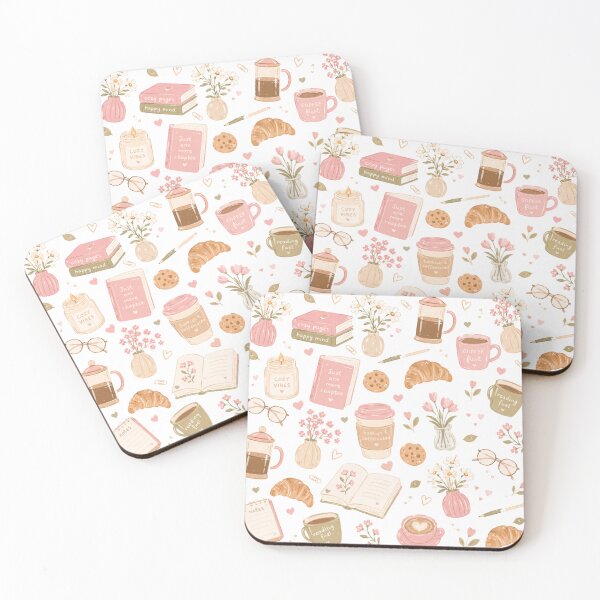 Item preview, Cozy Coffee & Books Pattern Blush Pink designed and sold by StrawberryStudio.
