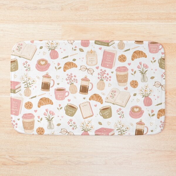 Item preview, Cozy Coffee & Books Pattern Blush Pink designed and sold by StrawberryStudio.