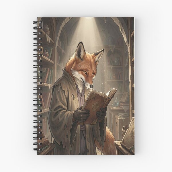 Item preview, Anthropomorphic fox in an old library, engrossed in an ancient book full of knowledge and atmosphere. designed and sold by FotoworldEdel.