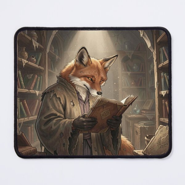 Item preview, Anthropomorphic fox in an old library, engrossed in an ancient book full of knowledge and atmosphere. designed and sold by FotoworldEdel.