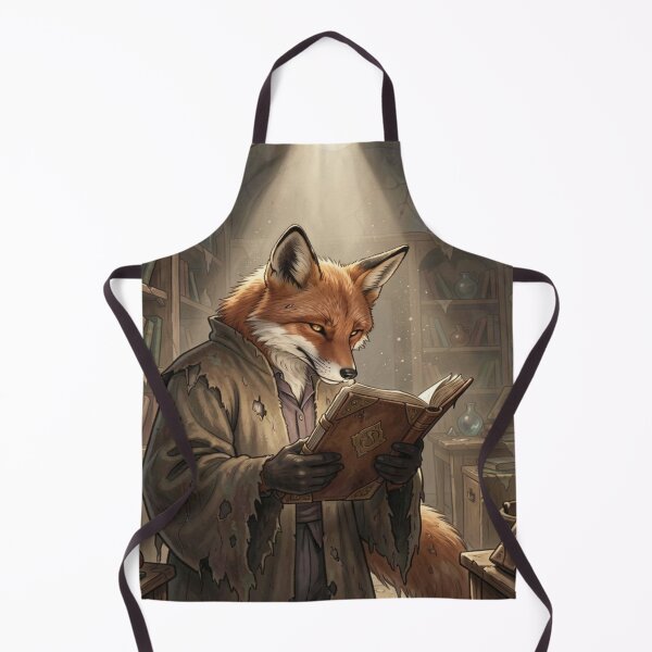 Item preview, Anthropomorphic fox in an old library, engrossed in an ancient book full of knowledge and atmosphere. designed and sold by FotoworldEdel.