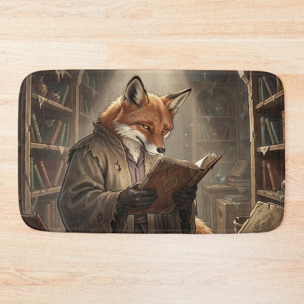 Item preview, Anthropomorphic fox in an old library, engrossed in an ancient book full of knowledge and atmosphere. designed and sold by FotoworldEdel.