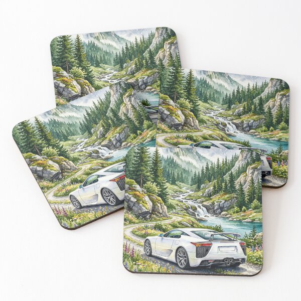 Item preview, Watercolor Painting Exotic Supercar Driving Along Mountain Stream designed and sold by RevUpDesign.