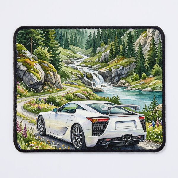 Item preview, Watercolor Painting Exotic Supercar Driving Along Mountain Stream designed and sold by RevUpDesign.
