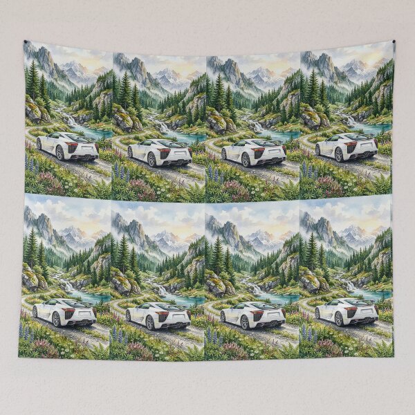 Item preview, Watercolor Painting Exotic Supercar Driving Along Mountain Stream designed and sold by RevUpDesign.