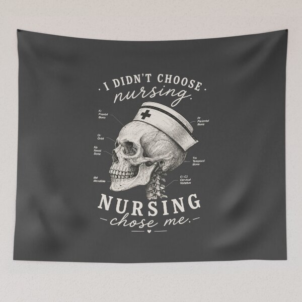 Item preview, I Didn't Choose Nursing Nursing Chose Me – Skull Nurse Cream White T-Shirt designed and sold by KiwyStudio.
