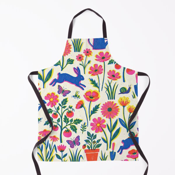 Item preview, Risograph Garden Pattern – Neon Pink Blue Yellow Retro Floral Rabbit Tomato Print Seamless Design designed and sold by SavinMercantile.