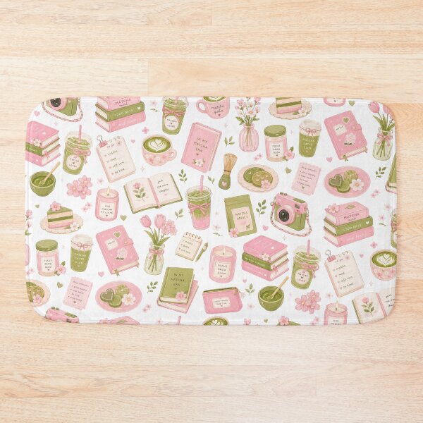 Item preview, Matcha and Pastry Pattern | Pink Bakery Illustration  designed and sold by StrawberryStudio.