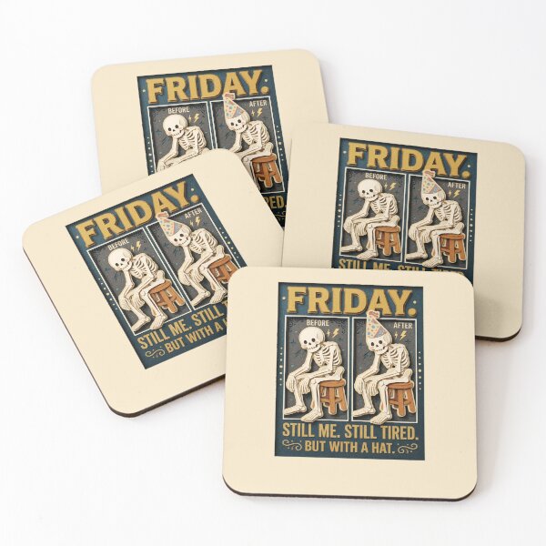 Item preview, Friday Still Me Still Tired But With A Hat Skeleton Before After — Funny Work Week Humor Graphic designed and sold by SkTee2k.