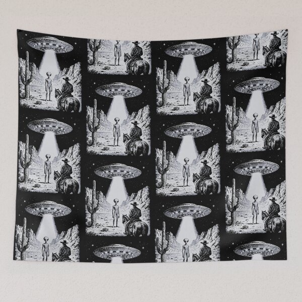 Item preview, Vintage UFO Cowboy Alien Abduction Desert Western Country designed and sold by jinajinawoodood.