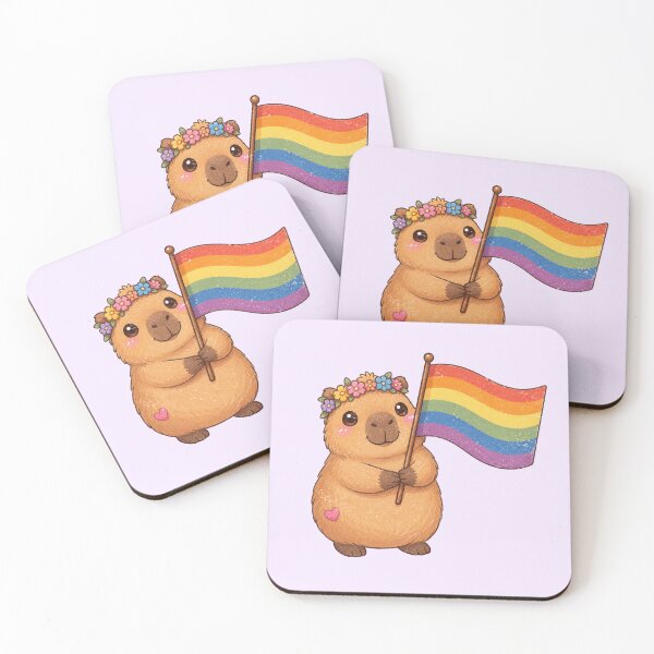 Item preview, Cute Capybara Holding Rainbow Pride Flag designed and sold by SweetLilith.