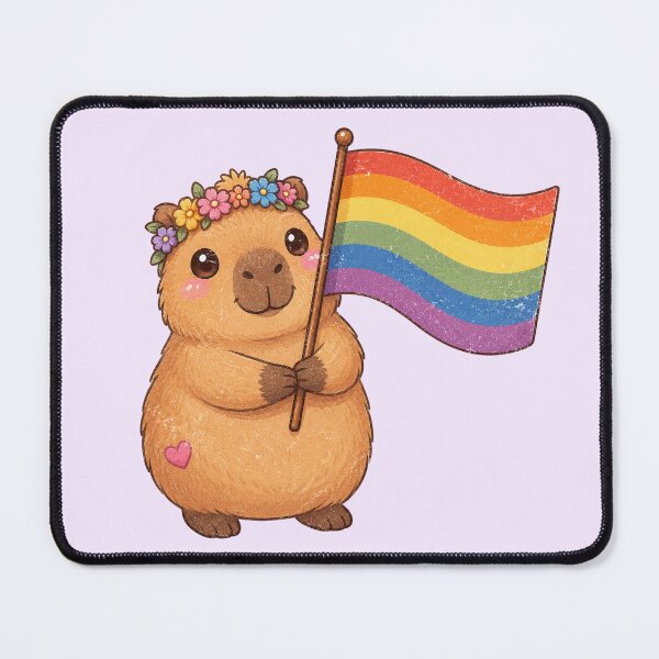 Item preview, Cute Capybara Holding Rainbow Pride Flag designed and sold by SweetLilith.