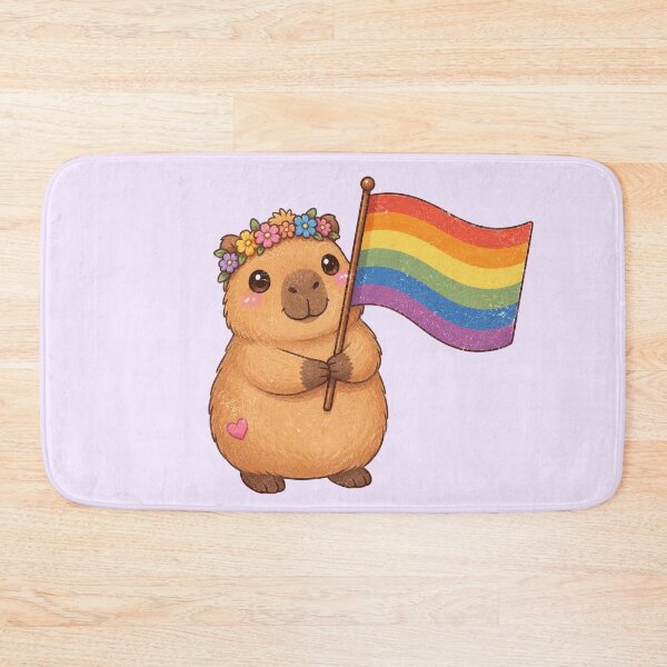 Item preview, Cute Capybara Holding Rainbow Pride Flag designed and sold by SweetLilith.