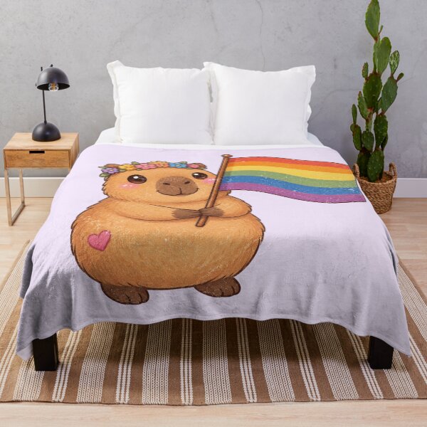 Item preview, Cute Capybara Holding Rainbow Pride Flag designed and sold by SweetLilith.