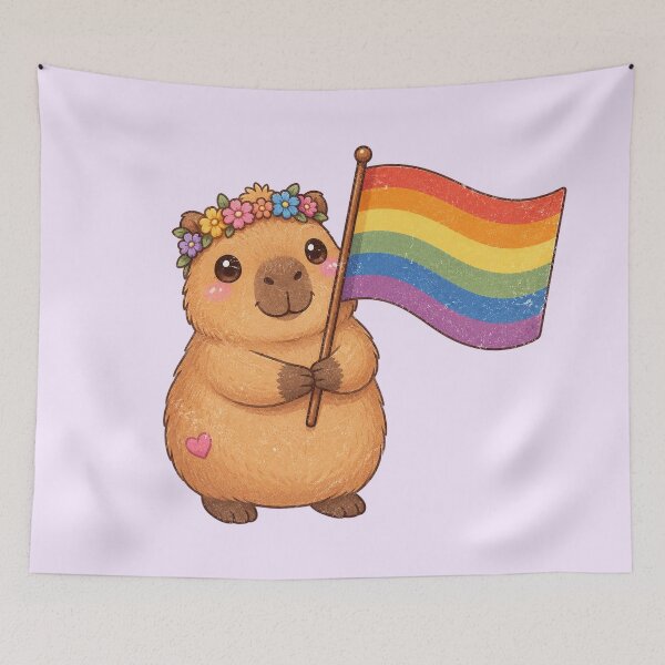 Item preview, Cute Capybara Holding Rainbow Pride Flag designed and sold by SweetLilith.