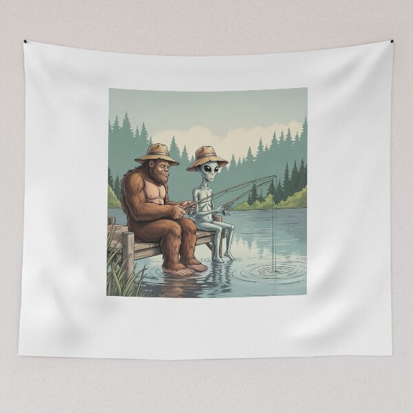 Item preview, Bigfoot and Alien Fishing Funny  designed and sold by suhairee-studio.