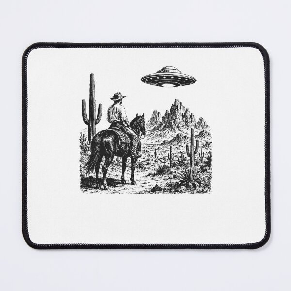 Item preview, Cowboy UFO Desert Encounter Vintage Western Alien designed and sold by jinajinawoodood.