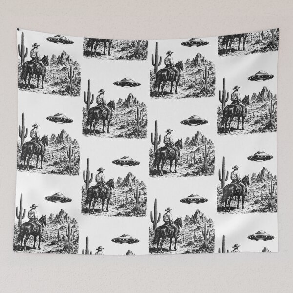 Item preview, Cowboy UFO Desert Encounter Vintage Western Alien designed and sold by jinajinawoodood.