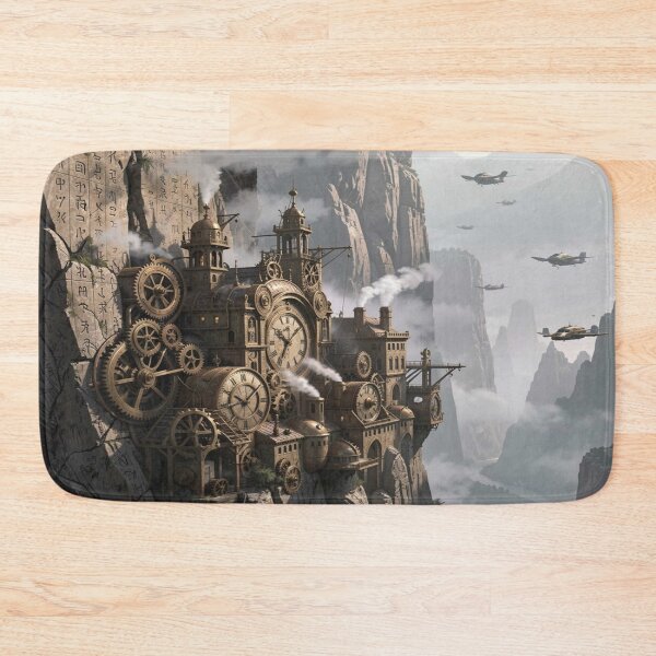 Item preview, Steampunk clockwork city in a vast canyon with gears, steam and monumental rock architecture designed and sold by FotoworldEdel.