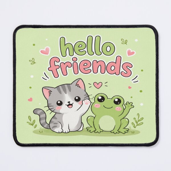 Item preview, Hello Friends Cute Cat and Frog Kawaii Cartoon | Light Green Pastel Animal Graphic Tee designed and sold by ArtoryNest.