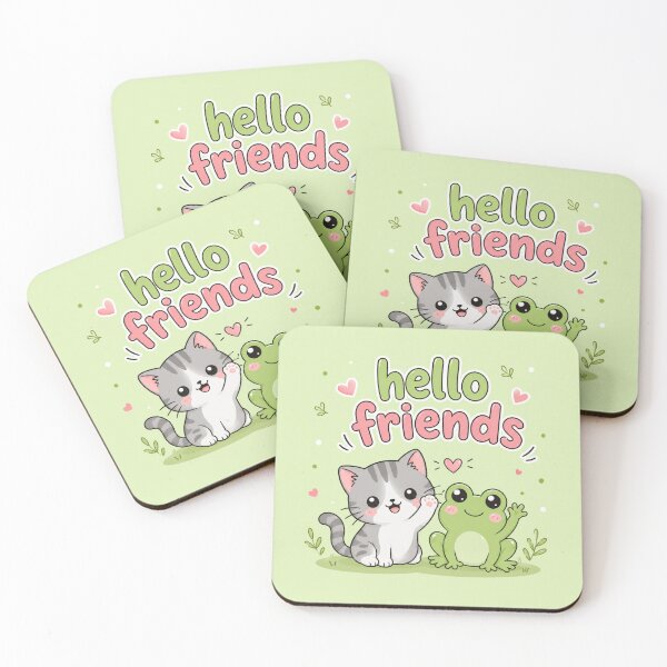 Item preview, Hello Friends Cute Cat and Frog Kawaii Cartoon | Light Green Pastel Animal Graphic Tee designed and sold by ArtoryNest.