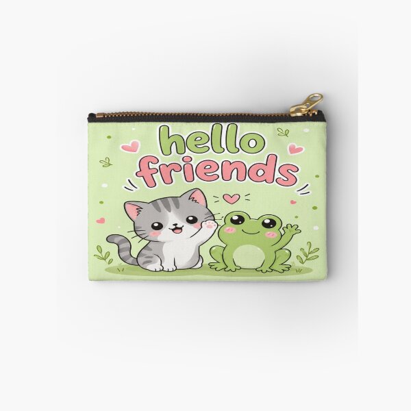 Item preview, Hello Friends Cute Cat and Frog Kawaii Cartoon | Light Green Pastel Animal Graphic Tee designed and sold by ArtoryNest.