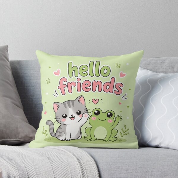 Item preview, Hello Friends Cute Cat and Frog Kawaii Cartoon | Light Green Pastel Animal Graphic Tee designed and sold by ArtoryNest.