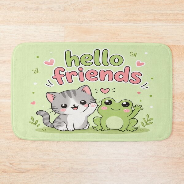 Item preview, Hello Friends Cute Cat and Frog Kawaii Cartoon | Light Green Pastel Animal Graphic Tee designed and sold by ArtoryNest.