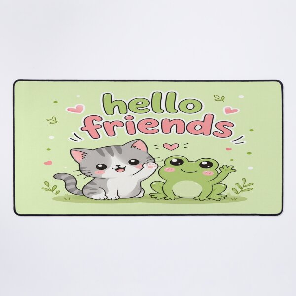 Item preview, Hello Friends Cute Cat and Frog Kawaii Cartoon | Light Green Pastel Animal Graphic Tee designed and sold by ArtoryNest.