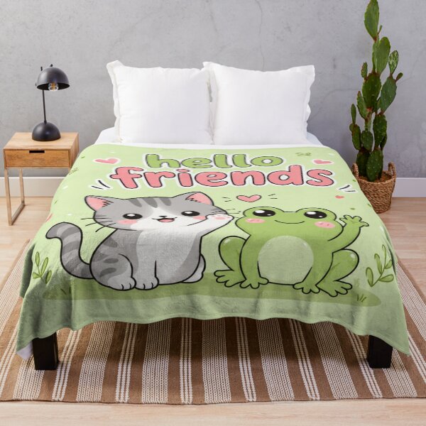 Item preview, Hello Friends Cute Cat and Frog Kawaii Cartoon | Light Green Pastel Animal Graphic Tee designed and sold by ArtoryNest.