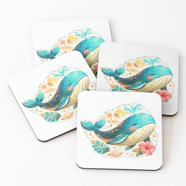 Item preview, Tropical Whale — Watercolor Illustration of a Whale, Flowers, Summer, Ocean designed and sold by MajesticDES.
