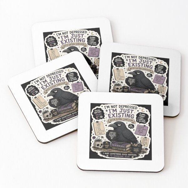 Item preview, I'm Not Depressed I'm Just Existing Funny Crow Meme Sticker | Sarcastic Dark Humor Goth Crow Design designed and sold by RohitPrints.