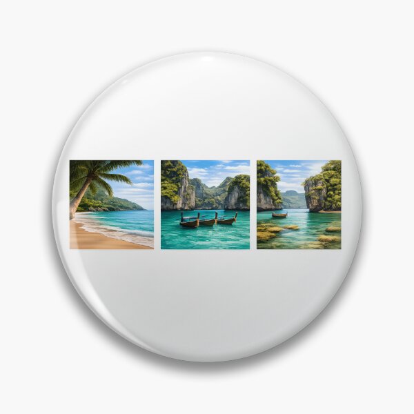 Item preview, Tropical Paradise Triptych – Exotic Beach & Lagoon Square Wall Art designed and sold by Les-Ink-Studio.