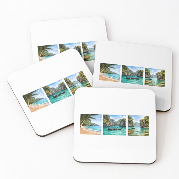 Artikelvorschau, Triptychon „Tropisches Paradies“ – Exotisches Wandbild mit Strand- und Lagunenmotiv entworfen und verkauft von Les-Ink-Studio.
