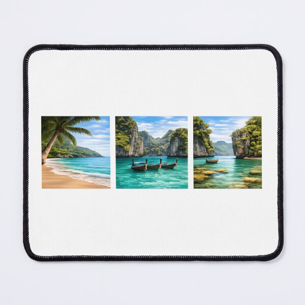 Item preview, Tropical Paradise Triptych – Exotic Beach & Lagoon Square Wall Art designed and sold by Les-Ink-Studio.