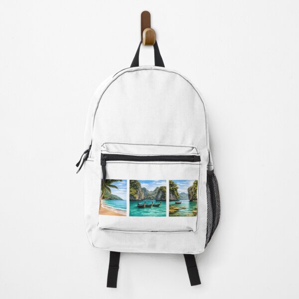 Item preview, Tropical Paradise Triptych – Exotic Beach & Lagoon Square Wall Art designed and sold by Les-Ink-Studio.