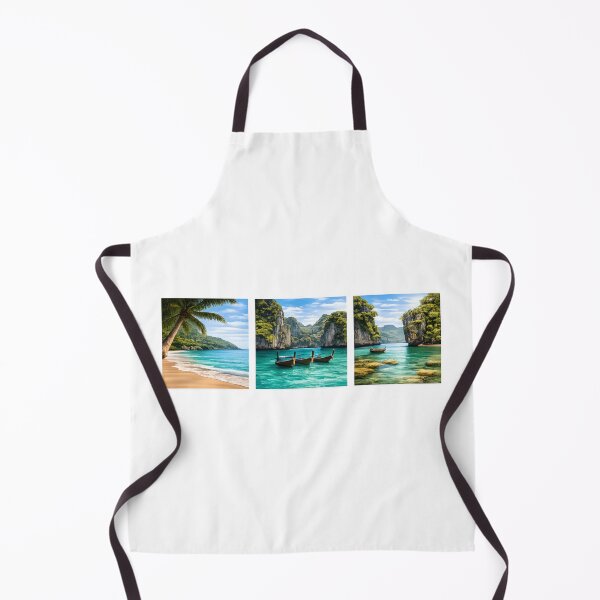 Item preview, Tropical Paradise Triptych – Exotic Beach & Lagoon Square Wall Art designed and sold by Les-Ink-Studio.