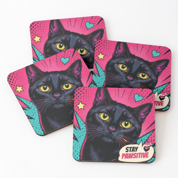 Item preview, Stay Pawsitive Black Cat Pop Art Retro Comic designed and sold by IndiePoppySeeds.