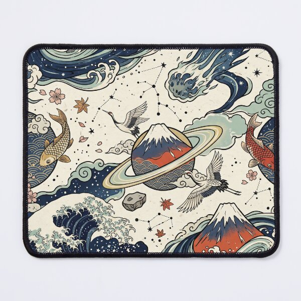 Item preview, Ukiyo-e Cosmic Pattern – Japanese Woodblock Mt Fuji Saturn Wave Koi Crane Cherry Blossom Design designed and sold by SavinMercantile.