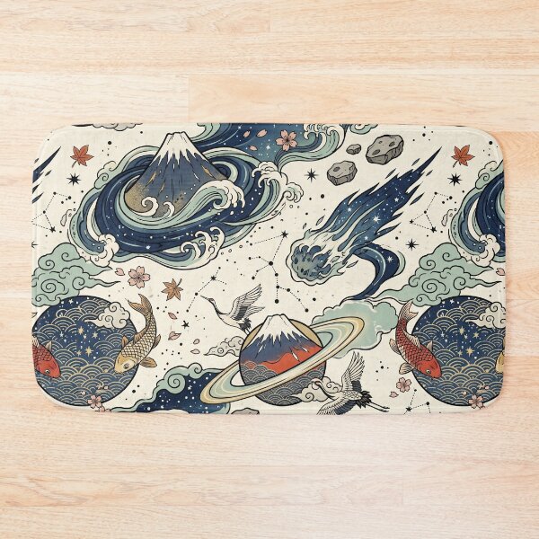 Item preview, Ukiyo-e Cosmic Pattern – Japanese Woodblock Mt Fuji Saturn Wave Koi Crane Cherry Blossom Design designed and sold by SavinMercantile.
