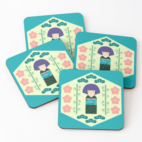 Item preview, Cute Kokeshi Doll Hexagon Pattern designed and sold by Ama Zuan.