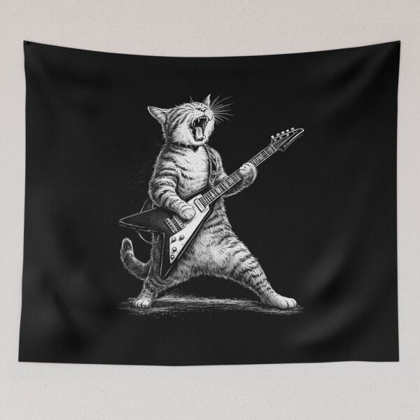 Item preview, Cat Playing Guitar Vintage Rockstar Cat designed and sold by nosu-art-pod.