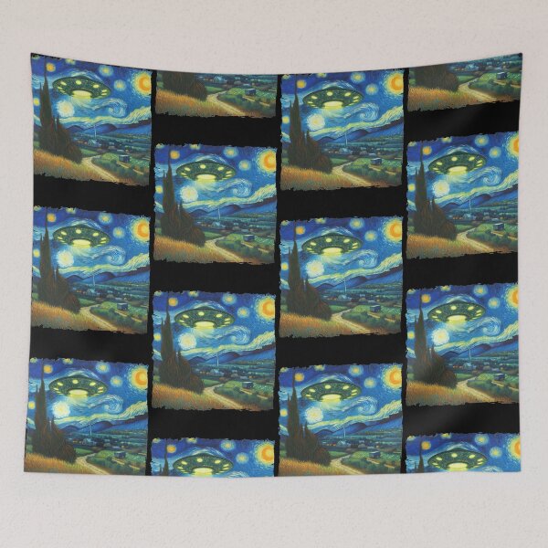 Item preview, Starry Night UFO Alien Abduction Van Gogh Inspired Sci Art designed and sold by jinajinawoodood.