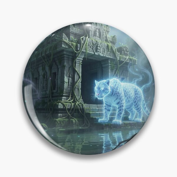 Item preview, Spectral jaguar in front of an ancient jungle temple with mystical light and bioluminescent atmosphere designed and sold by FotoworldEdel.