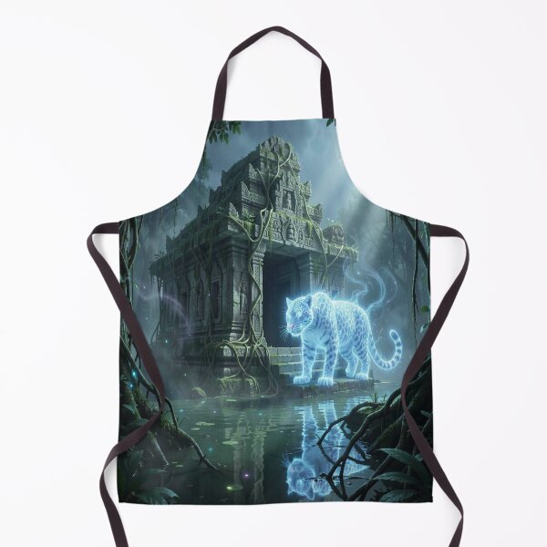 Item preview, Spectral jaguar in front of an ancient jungle temple with mystical light and bioluminescent atmosphere designed and sold by FotoworldEdel.