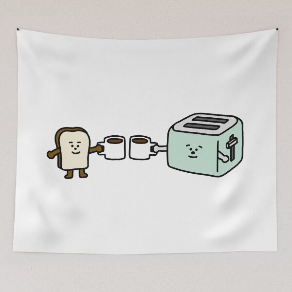 Item preview, bread guy and toaster guy with cups of coffee designed and sold by superbaechoo.